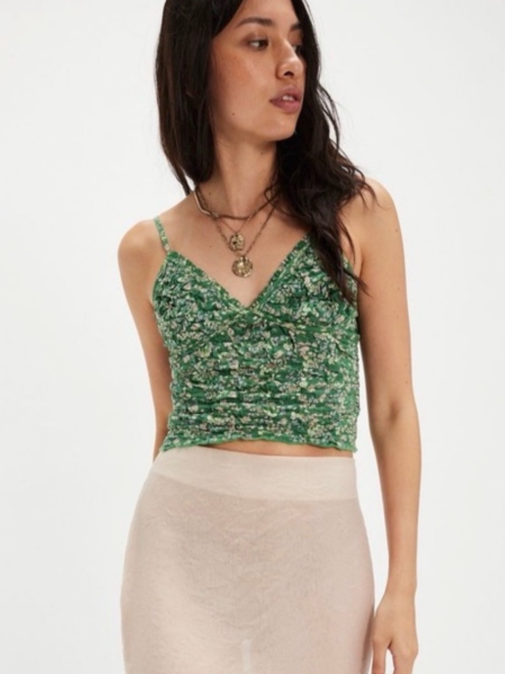 Free People Brunch Club Green Floral Tank Top